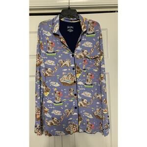 Nick & Nora Blue Pajama Top with Multicolor Print